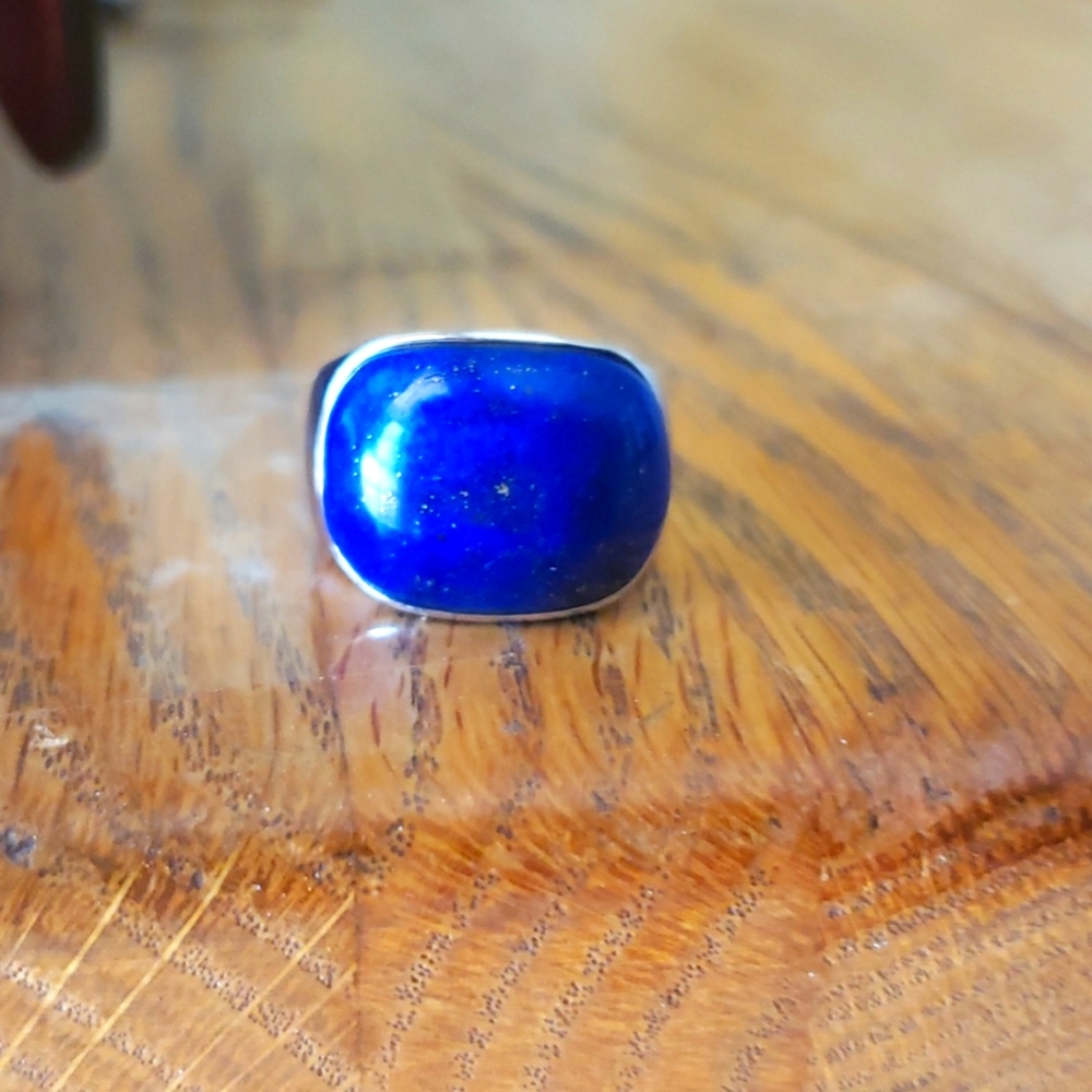 LAPIS LAZULI GOLD FLECKS STERLING SILVER RING 6